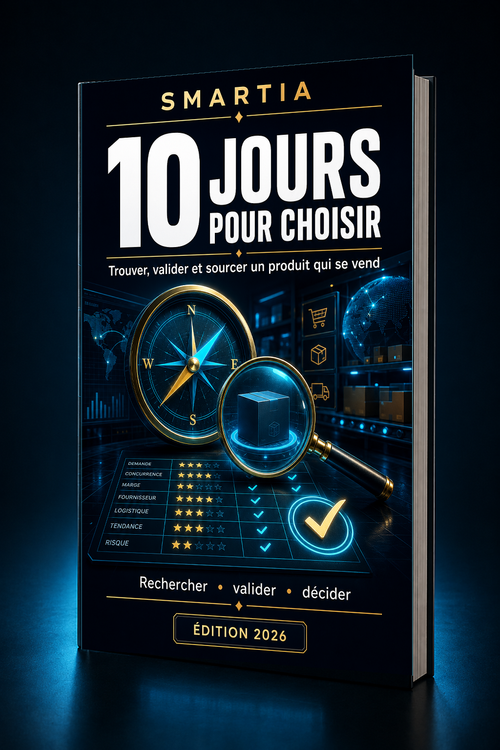 Mockup 3D incliné premium — 10 jours pour choisir — Trouver, valider et sourcer un produit qui se vend