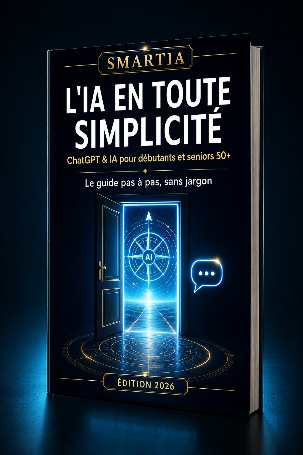 Mockup 3D incliné premium — Guide ChatGPT & IA pour débutants et seniors 50+