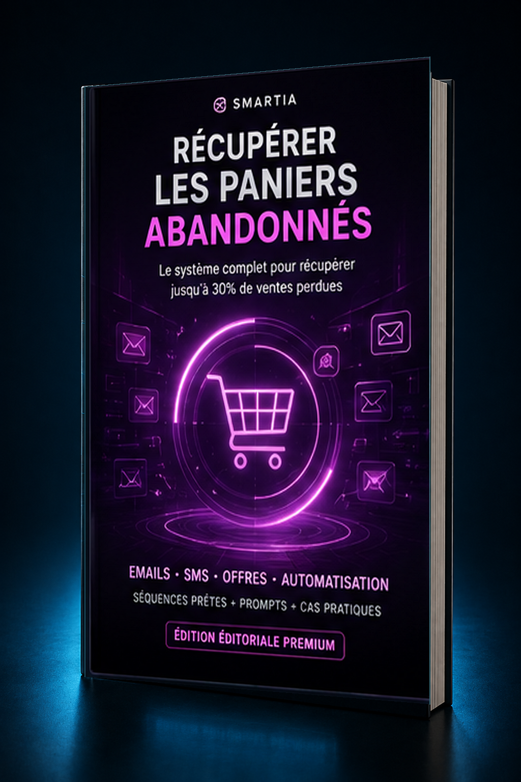 Mockup 3D incliné premium — Récupérer les paniers abandonnés — Le système IA e-commerce